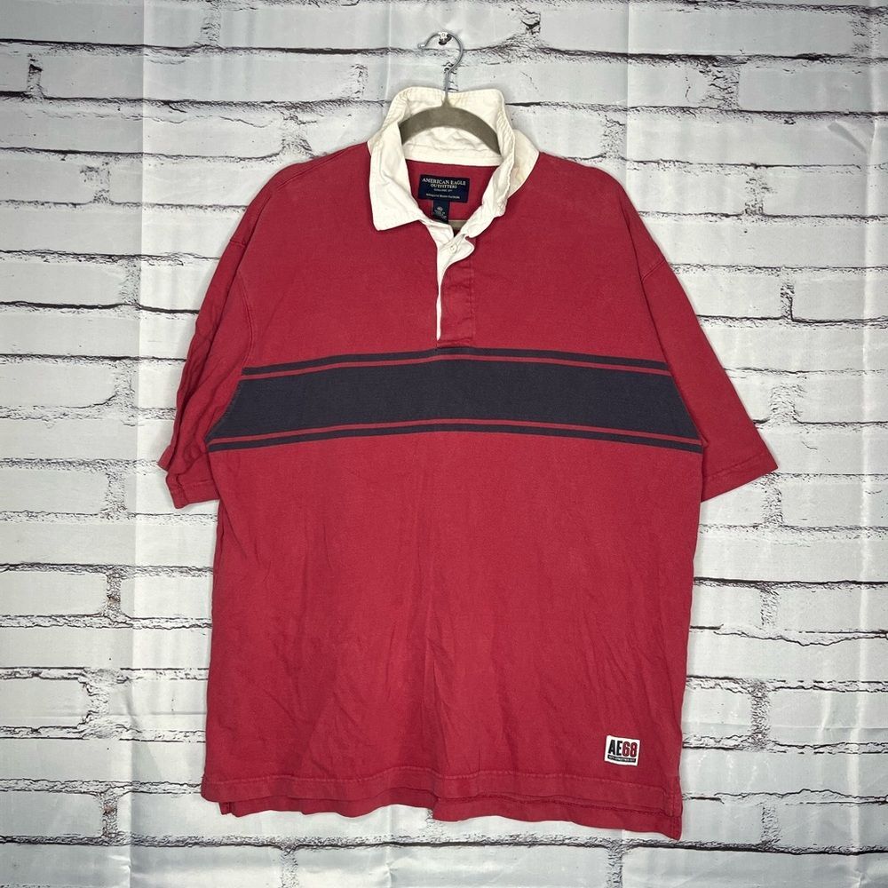 American Eagle Outfitters Red Vintage Rugby Polo Shirt Classic Design 90s SZ XL